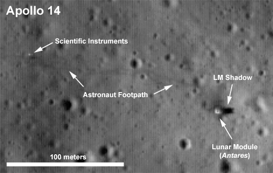 Labeled LROC image of Apollo 14 landing site Labeled LROC image of Apollo 14 landing site
