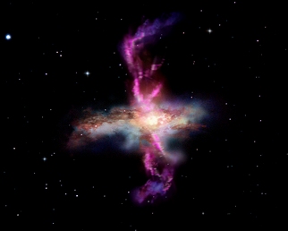 Ilustracin artstica de una galaxia activa en Infrarrojo. Crdito: Telescopio infrarrojo Herschel/ESA.