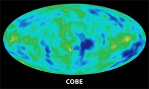 La primera imagen de irregularidades en la temperatura del Fondo Cósmico de Microondas, COBE (Cosmic Background Explorer)/NASA