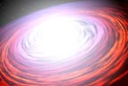 Explosiones nucleares que ocurren en la estrella de neutrones EXO 0748-676, desatan reacciones en cadena que se extienden por toda la estrella en un segundo. Los estallidos duran entre uno a dos segundos y ocurren carias veces en una hora. (Ilustraci&oacute;n: U. Chicago).