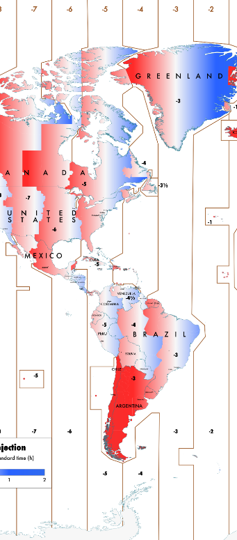Comparación entre la hora solar y la Hora Estándar en Sudamérica. Fuente: Wikipedia. Haga click para agrandar.