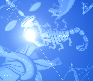 El Sol está en Escorpio al mediodía. Imagen: Stellarium.