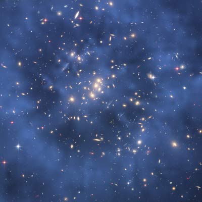 Imagen compuesta del Telescopio Espacial Hubble que muestra el fantasmal anillo de materia  
oscura en el cmulo galctico CI 0024+17
