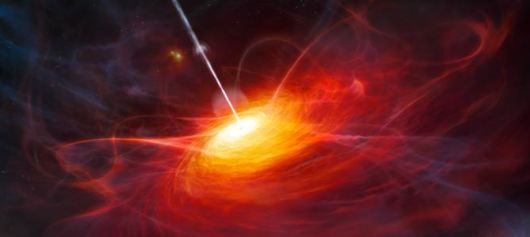 Impresin artstica del cuasar ULAS J1120+0641, el ms distante encontrado hasta ahora imaginado como era tan slo 770 millones de aos despus del Big Bang. ESO.