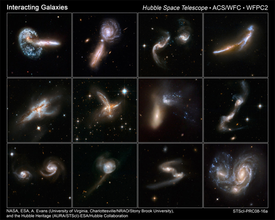 Haga click en la imagen y ample el collage de galaxias en interaccin. Hubble NASA