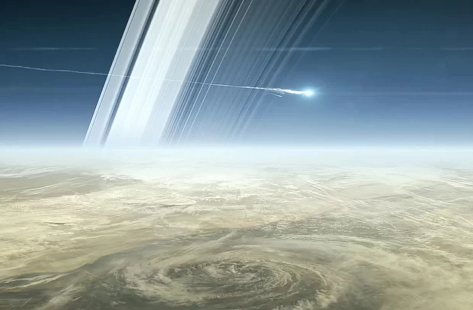 Ilustración de la zambullida final de la Cassini en Saturno. Crédito Ilustración: NASA. (Haga click en la imagen para agrandar).