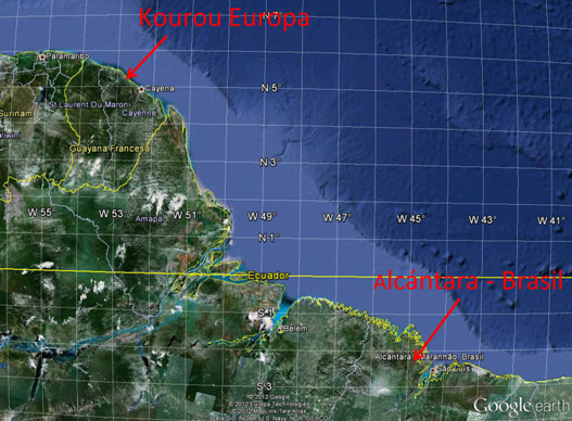 Mapa zona de espaciopuertos sudamericanos. Google Earth.