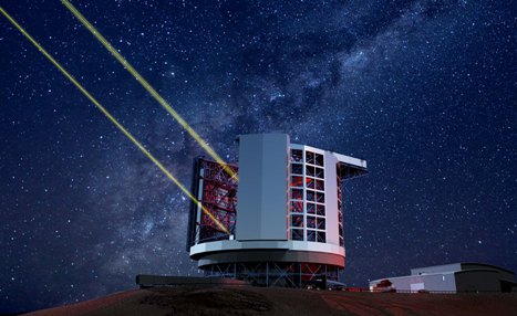 Ilustracin del GMT Giant Magellan Telescope operando de noche.