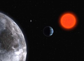 Ilustracin artstica de los planetas Gliese 581C, Gliese 581B y Gliese 581D, alrededor de la estrella Gliese 581. ESO.