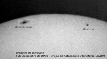 Tránsito de Mercurio frente al Sol. Crédito: Planetario USACH.