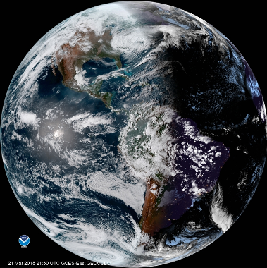 La Tierra en tiempo real, llega el atardecer a las Américas. Crédito: EPIC/NASA.