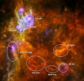 Regiones de formacin estelar en W3. ESA.