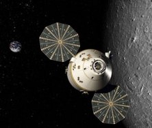 La futura nave da la NASA, en rbita de la Luna. Ilustracin: NASA.