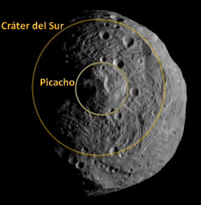 El crter del asteroide Vesta tiene unos 460 kilmetros de dimetro. Crdito: NASA.