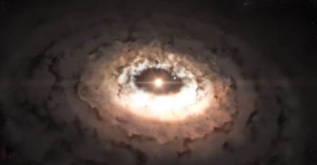 Impresin artstica del disco de polvo acumulado alrededor de la estrella Oph-IRS 48. (Haga click en la imagen para agrandar). Crdito: ESO/ALMA.